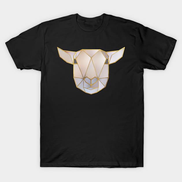 Lamb Head Geometric Gold Lines T-Shirt by HappyGiftArt